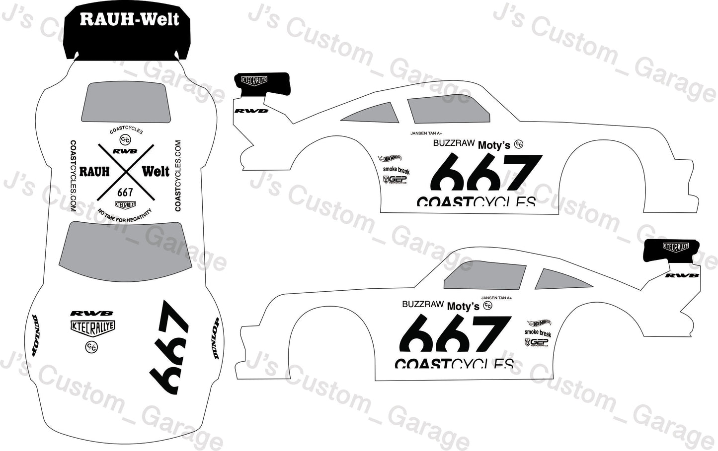 667 coast cycles Porsche rwb waterslide decal
