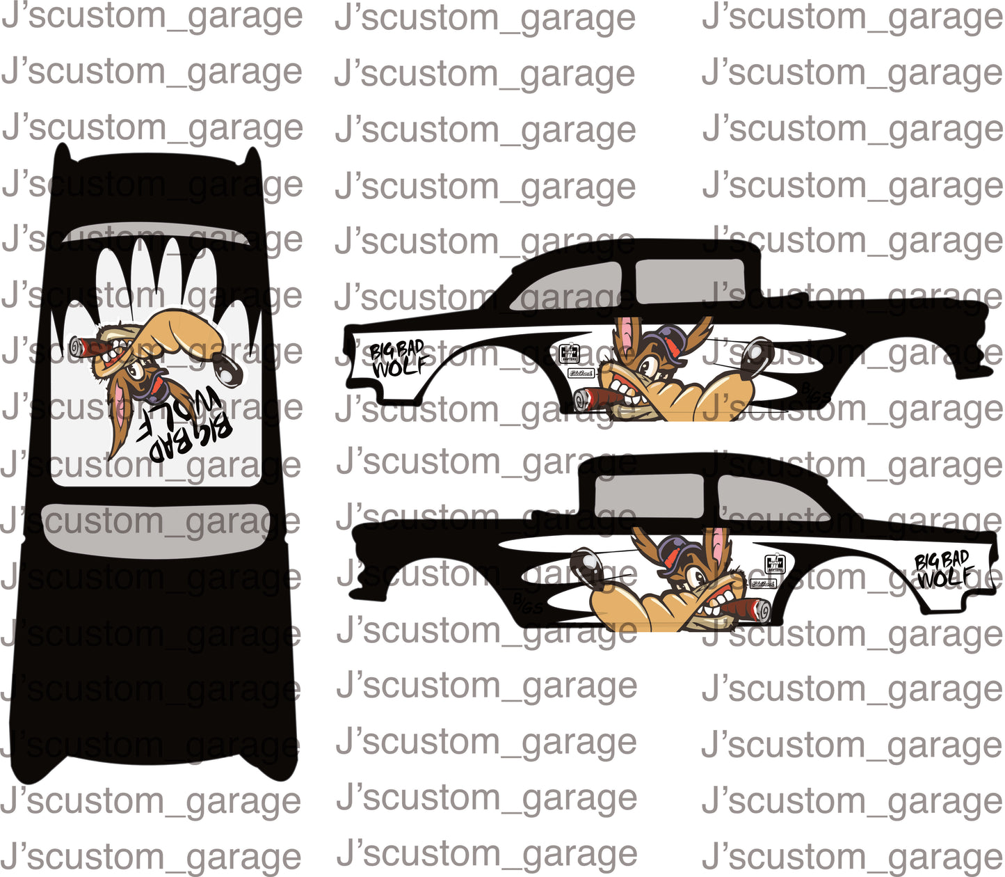 Big bad wolf 55 chevy gasser waterslide decal