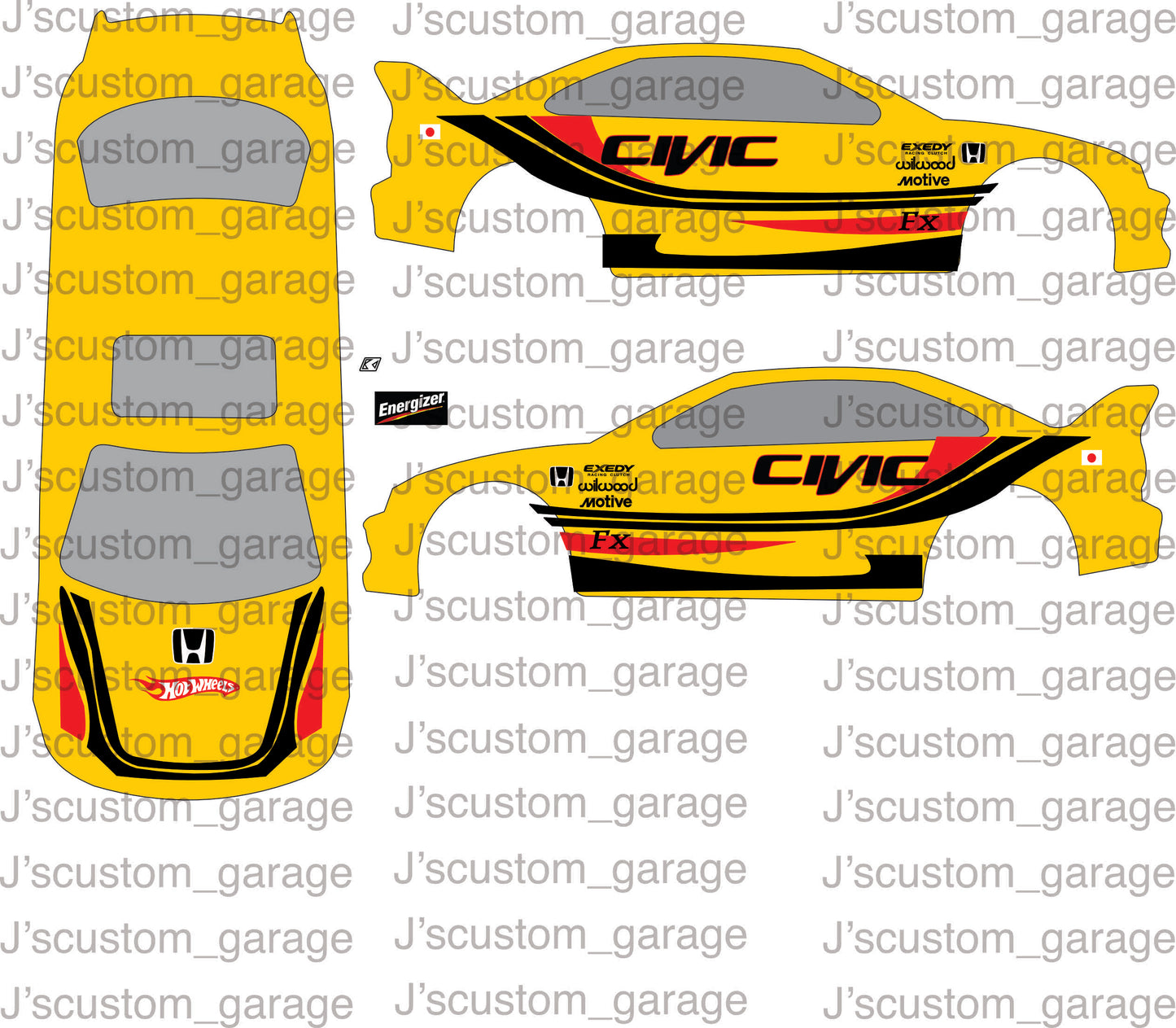 Energizer Honda Civic waterslide decal