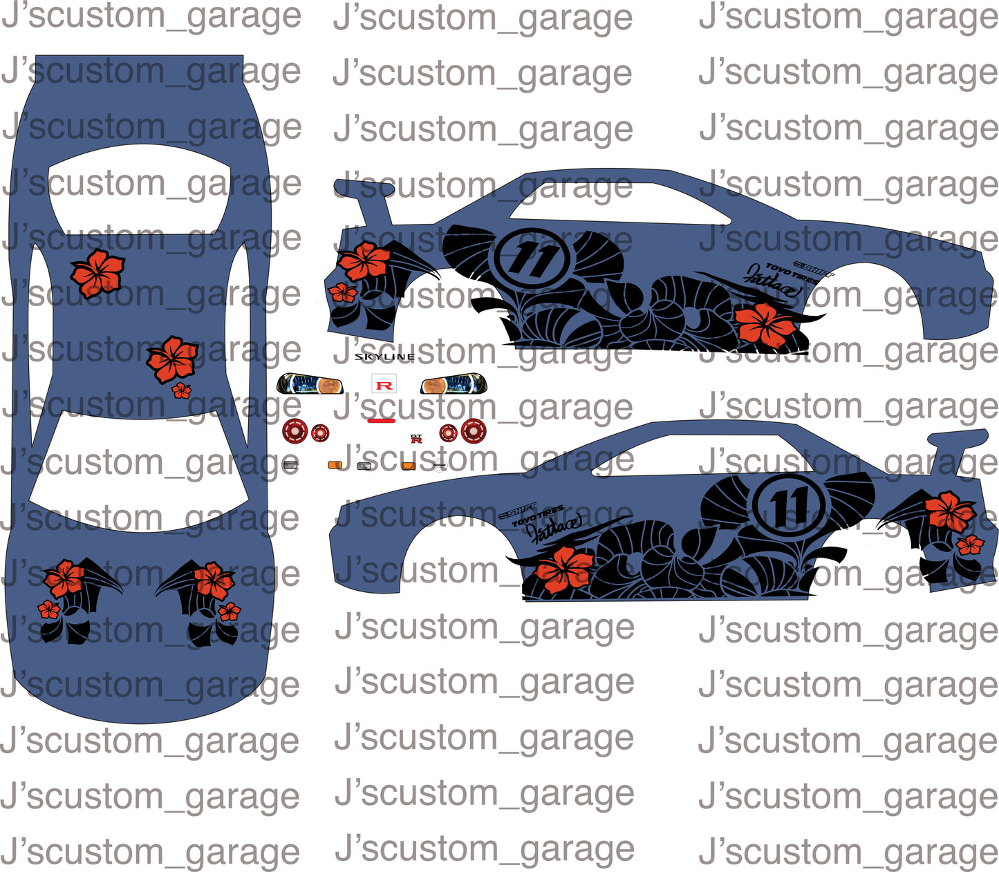 Japanease Flowers Skyline R34 waterslide decal