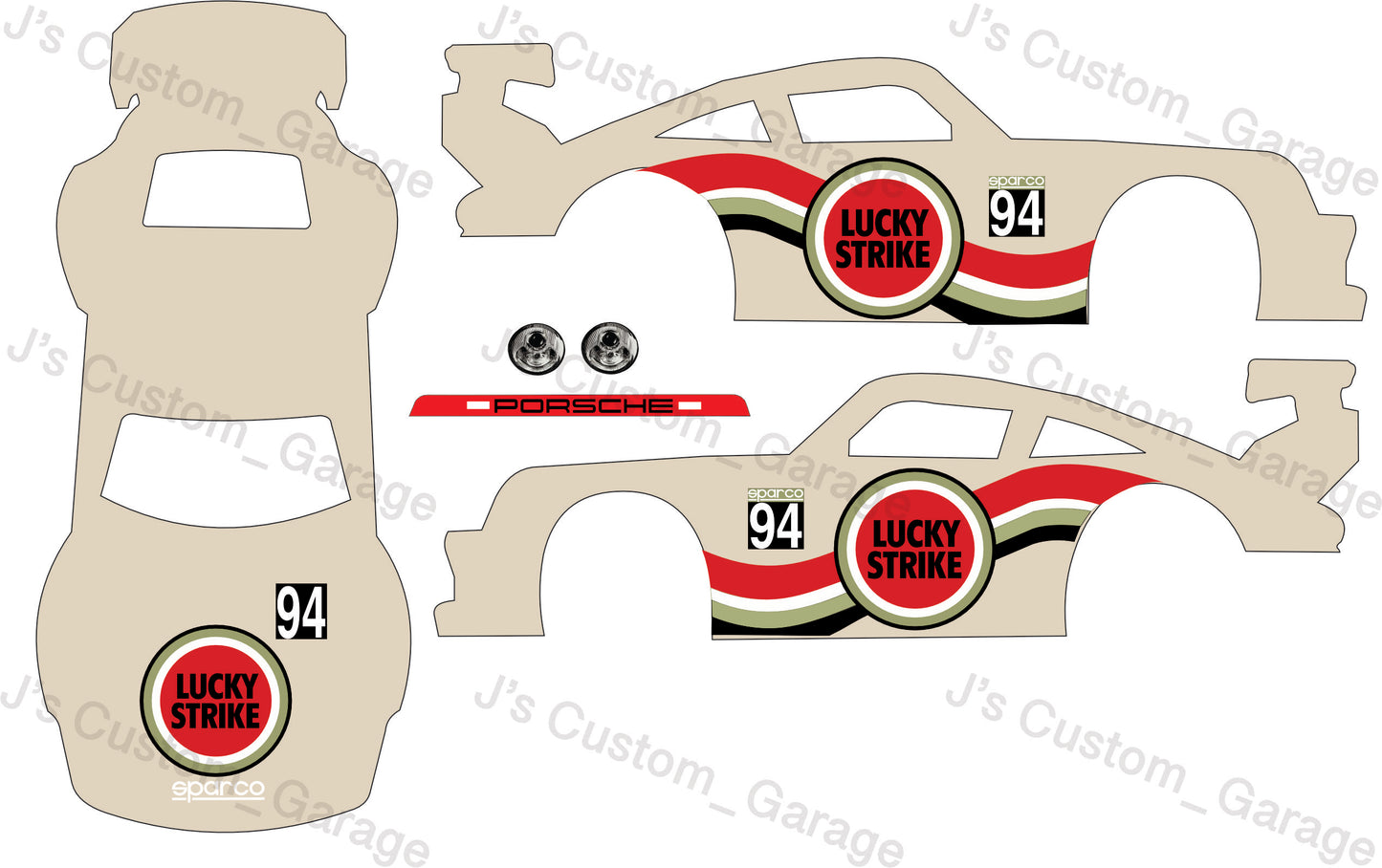 Lucky Strike Porsche waterslide decal