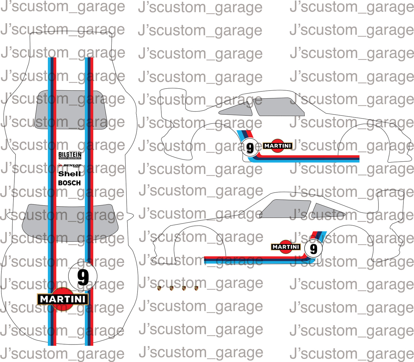 Martini version 3 Porsche 993 Gt2 waterslide decal