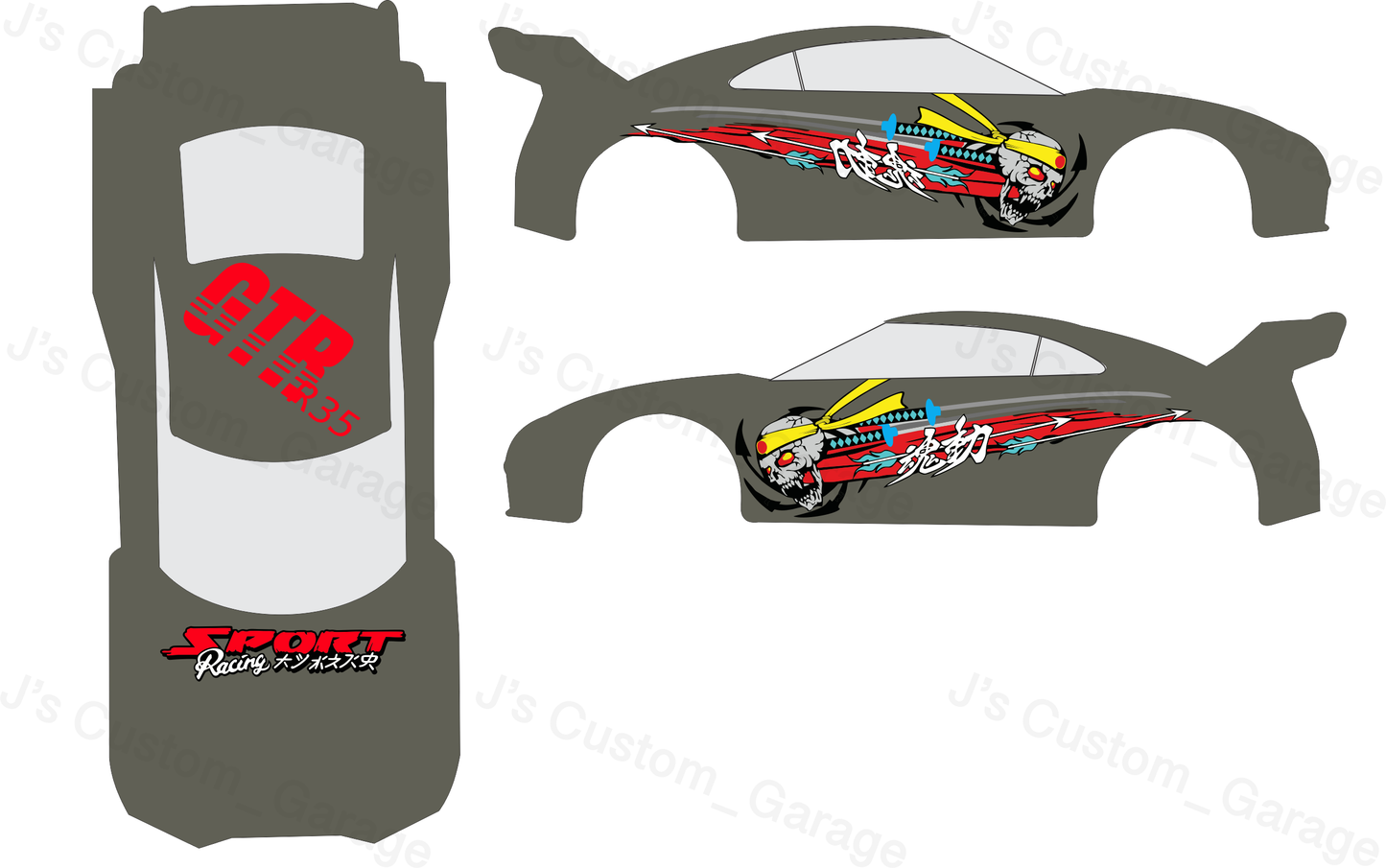 Ninja skull GTR R35 white toner water slide decal