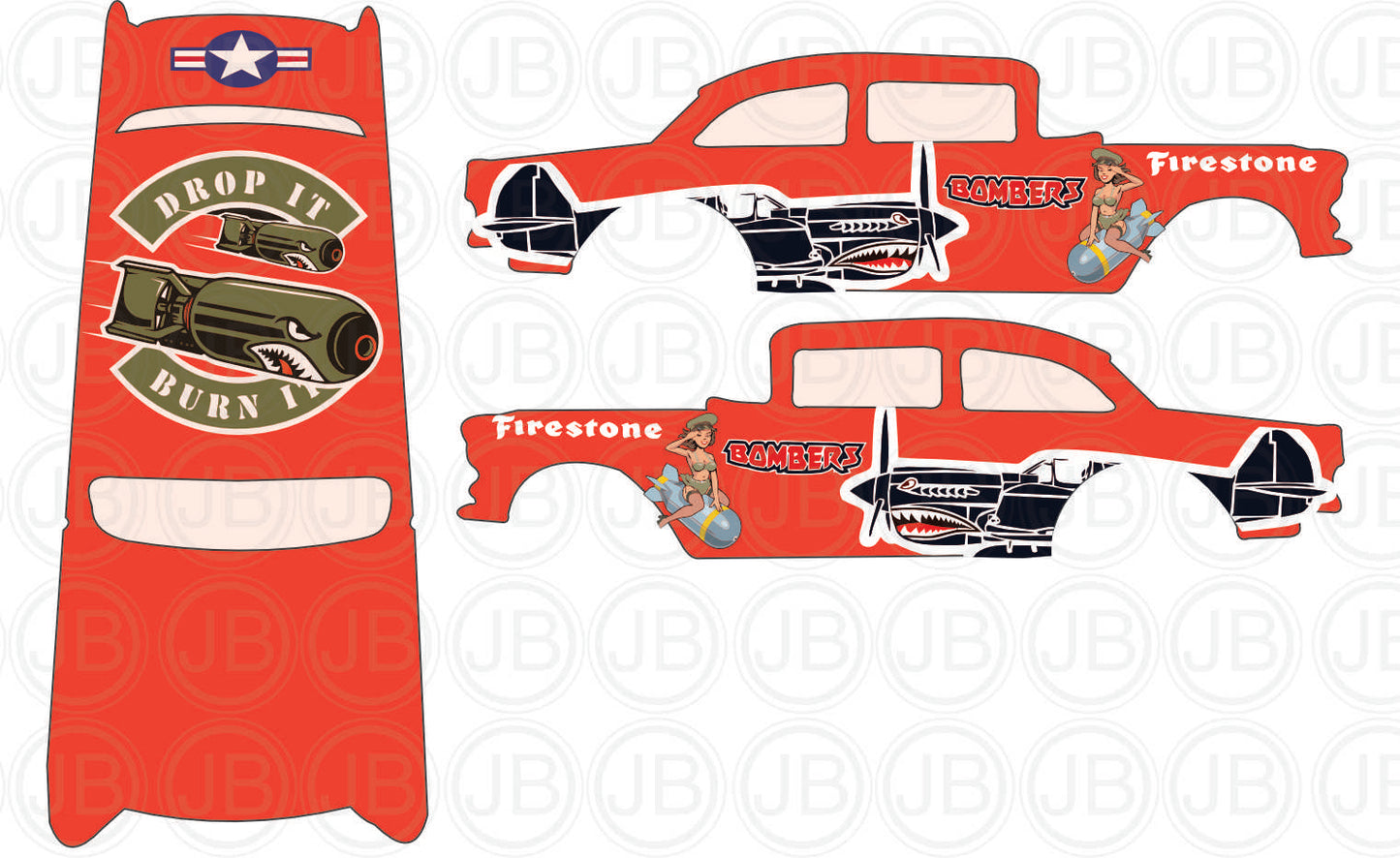 Pinup Bomber 55 gasser white toner waterslide decal