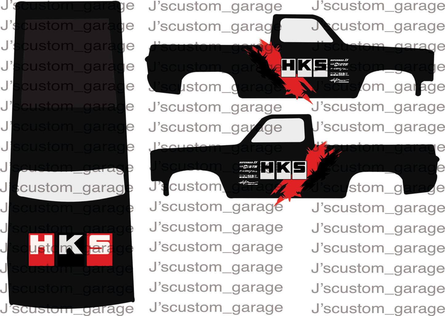 black and red HKS 83 silverado waterslide decal
