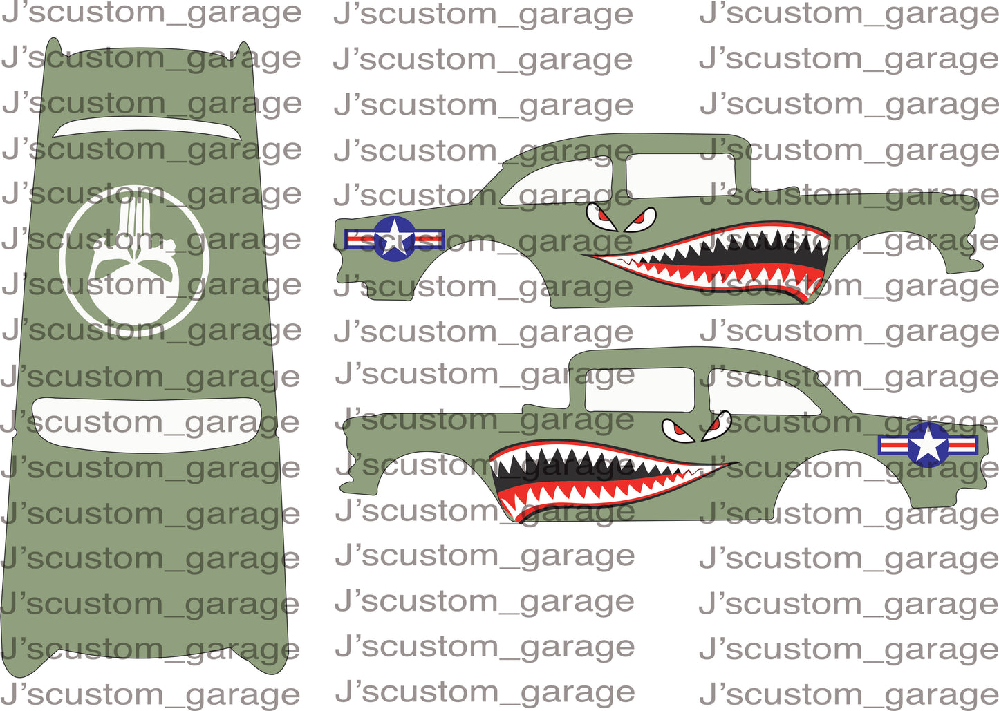 Raging Teeth 55 Chevy Gasser waterslide decal