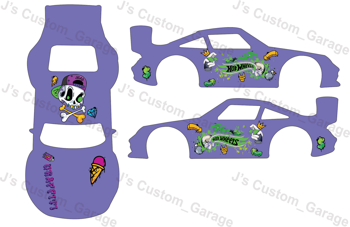 Universal graffiti skull waterslide decal