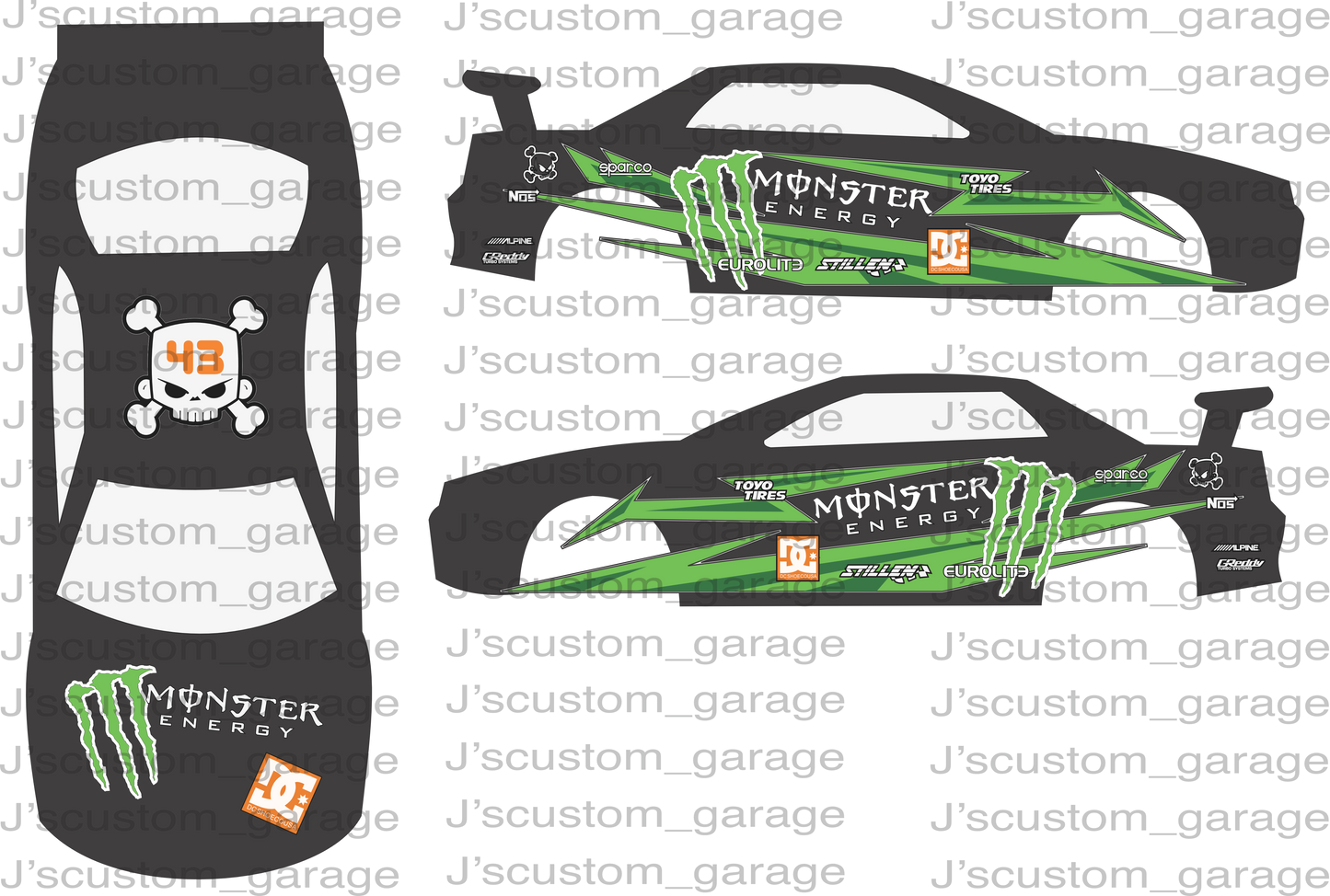 Universal "Monster racing" decal waterslide decal