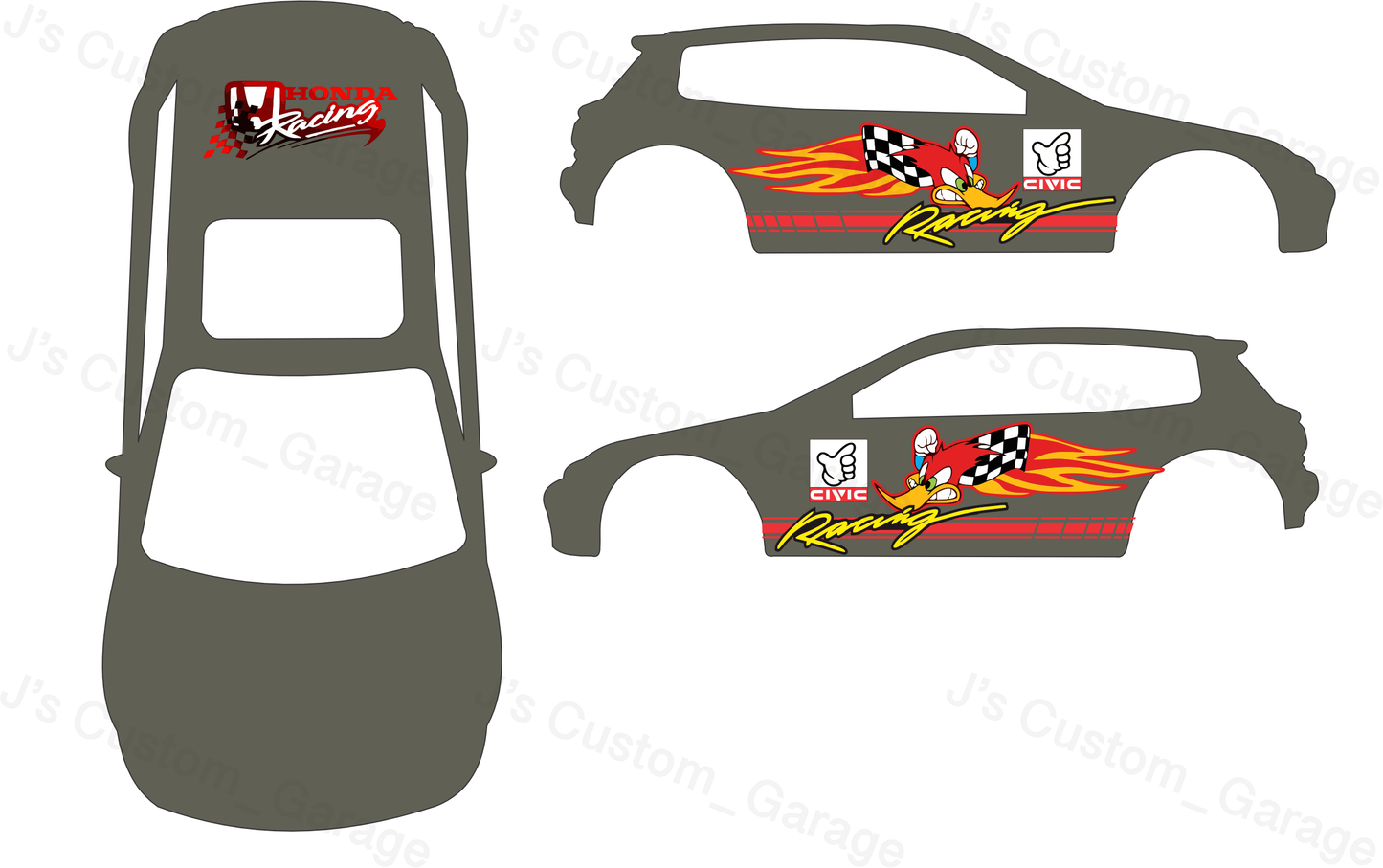 Universal Woody Honda racing white toner water slide decal