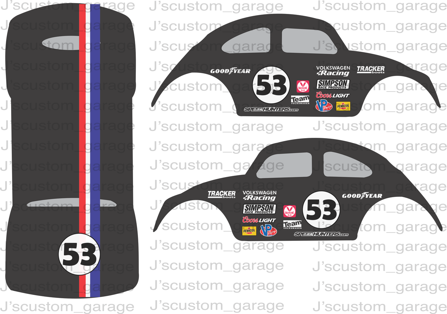 Herbie Volkswagen racing beetle Version 1 waterslide decal