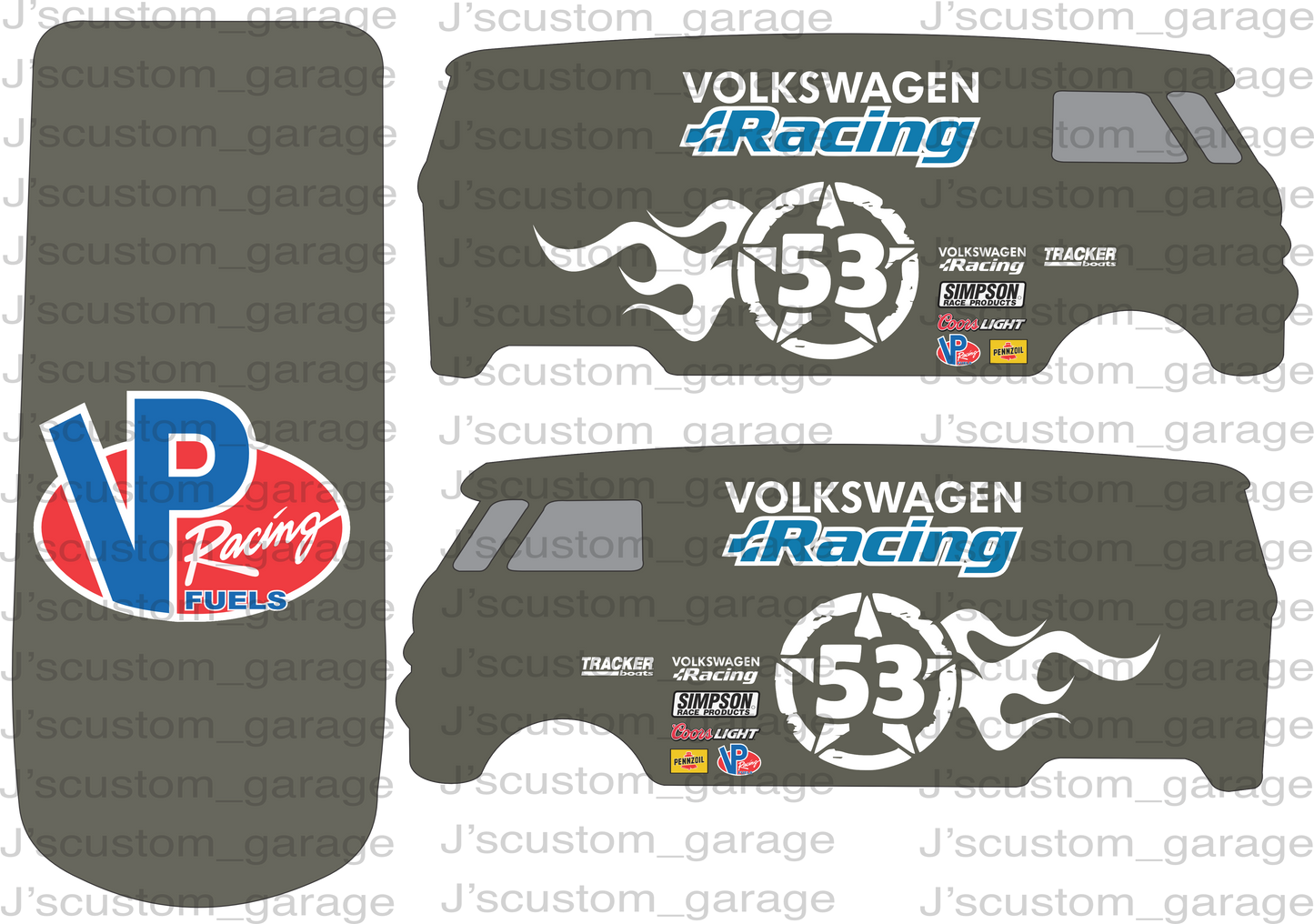 Volkswagen racing bus waterslide decal