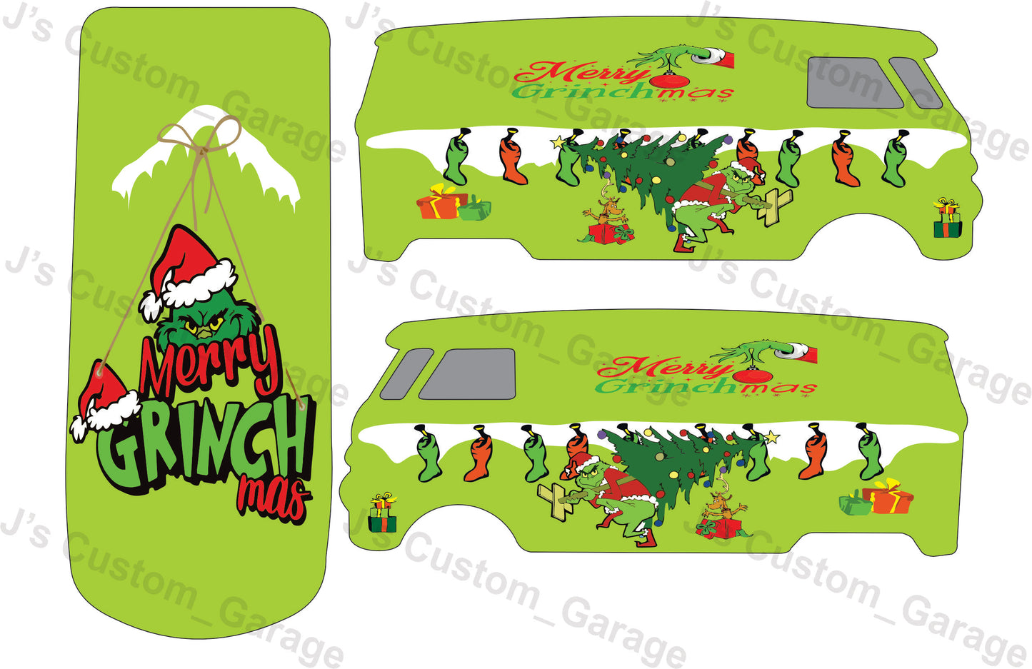Grinch Volkswagen T1 bus waterslide decal